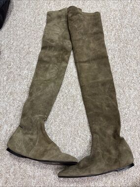 Over-the-Knee Suede Boots in Olive Green
